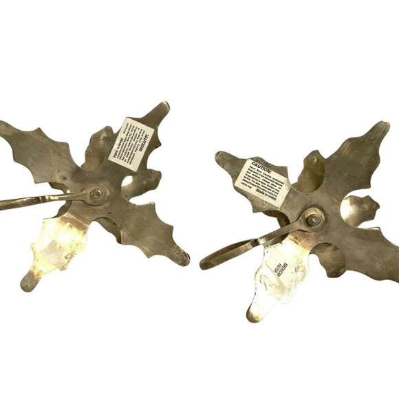 Holly Leaf Taper Candle Holders With Handle Cast Metal Made In India - Picture 5 of 6